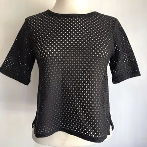 BANANA REPUBLIC Fishnet, Lace-Ringed Blouse